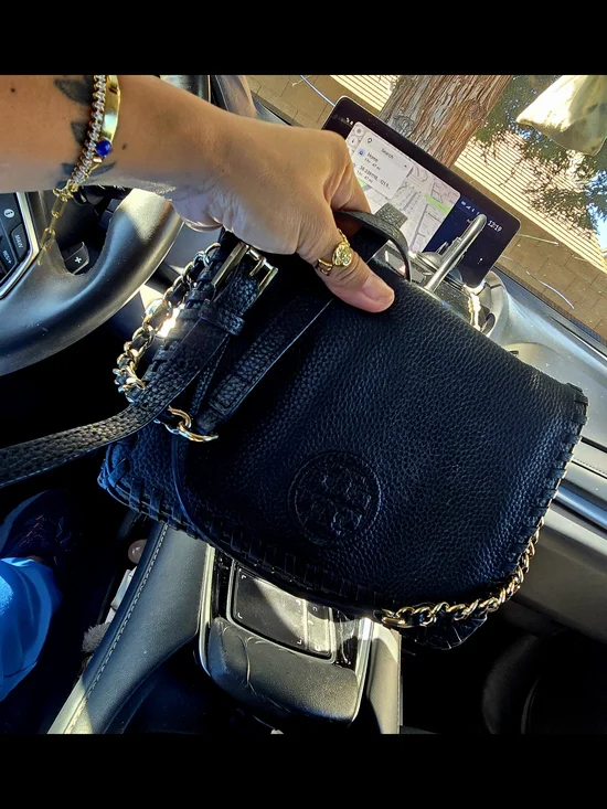 Tory Burch Black Pebbled Leather Crossbody with Gold Chain Accents - Picture 3 of 3